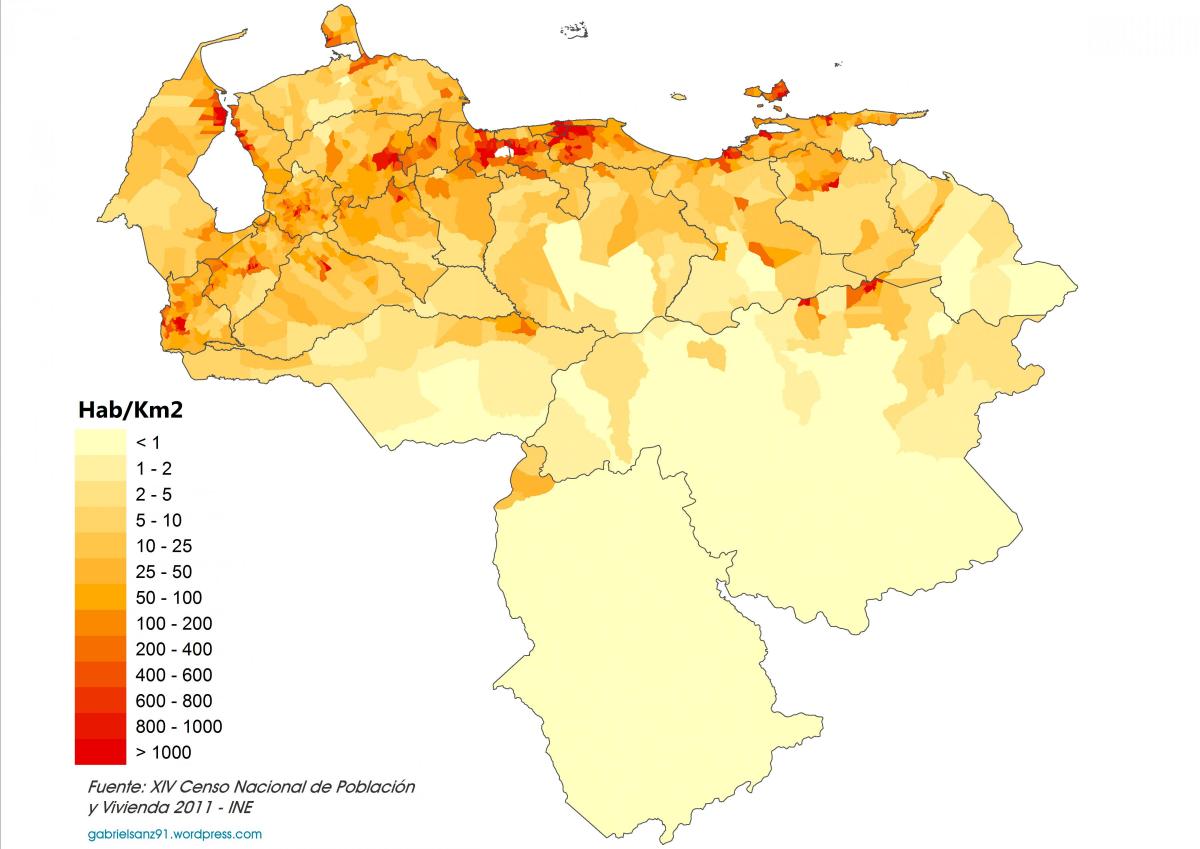 venezuela, populazio-dentsitate mapa